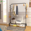 Metall Kleiderständer ,Kleiderstange Garderobenständer mit Schuhregal und 8 seitlichen Haken 110x41x150cm Schwarz - vuunot.com