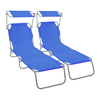 2er Set Sonnenliege Klappbar, Gartenliege Strandliege mit Sonnenschutz und 4-Fach Verstellbarer Rückenlehne, Blau - vuunot.com