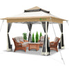 Pavillon 3,6x3,6m, Pop Up Partyzelt mit Mesh Sides & Doppeldach Faltpavillon Beige - vuunot.com