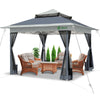 Pavillon 3,6x3,6m, Pop Up Partyzelt mit Mesh Sides & Doppeldach Faltpavillon Grau - vuunot.com