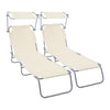 2er Set Sonnenliege Klappbar, Gartenliege Strandliege mit Sonnenschutz und 4-Fach Verstellbarer Rückenlehne, Beige - vuunot.com