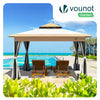 Pavillon 3,6x3,6m, Pop Up Partyzelt mit Mesh Sides & Doppeldach Faltpavillon Beige - vuunot.com
