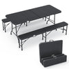 Bierzeltgarnitur Klappbar 3-teilig Set, 1 Biertisch & 2 Bierbänke, Festzeltgarnitur Rattan-Optik Gartengarnitur Campingset, Schwarz - vuunot.com