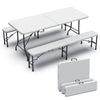 Bierzeltgarnitur Klappbar 3-teilig Set, 1 Biertisch & 2 Bierbänke, Festzeltgarnitur Rattan-Optik Gartengarnitur Campingset, Weiß - vuunot.com