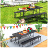 Bierzeltgarnitur Klappbar 3-teilig Set, 1 Biertisch & 2 Bierbänke, Festzeltgarnitur Rattan-Optik Gartengarnitur Campingset, Schwarz - vuunot.com
