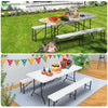 Bierzeltgarnitur Klappbar 3-teilig Set, 1 Biertisch & 2 Bierbänke, Festzeltgarnitur Rattan-Optik Gartengarnitur Campingset, Weiß - vuunot.com