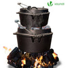 BBQ Dutch Oven Feuertopf Gusseisen 4,25 Liter, eingebrannter Kochtopf Schmortopf mit Füßen Deckel Deckelheber - vuunot.com