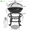 Feuerschale mit Funkenschutz, Grillrost, Schürhaken, Feuerkorb Feuerstelle für Heizung BBQ, Garten, Camping, Terrasse, Ø 55 cm, Schwarz - vuunot.com