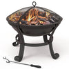 Feuerschale mit Funkenschutz, Grillrost, Schürhaken, Feuerkorb Feuerstelle für Heizung BBQ, Garten, Camping, Terrasse, Ø 55 cm, Schwarz - vuunot.com