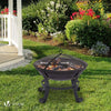 Feuerschale mit Funkenschutz, Grillrost, Schürhaken, Feuerkorb Feuerstelle für Heizung BBQ, Garten, Camping, Terrasse, Ø 55 cm, Schwarz - vuunot.com