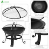 Feuerschale mit Funkenschutz, Grillrost, Schürhaken, Feuerkorb Feuerstelle für Heizung BBQ, Garten, Camping, Terrasse, Ø 55 cm, Schwarz - vuunot.com