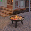 Feuerschale mit Grillrost, Schürhaken, Feuerkorb Feuerstelle für Heizung BBQ, Garten, Camping, Terrasse, Ø 60 cm, Schwarz - vuunot.com