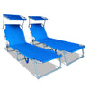 Gartenliege Sonnenliege Klappbar, mit Sonnendach und Rückenlehne Verstellbar, 2er Set, Blau - vounot